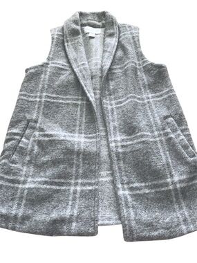 Rachel Zoe Wool Blend Open Front Gray Plaid Vest M EUC